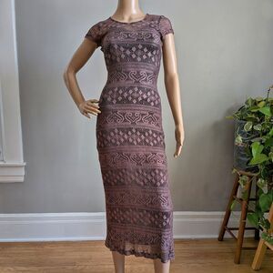 Vintage 90s Y2K Evolution (Not Revolution) Floral Crochet Midi Dress Brown S